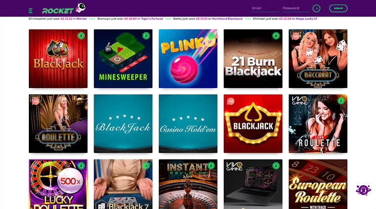 Casino Rocket interface
