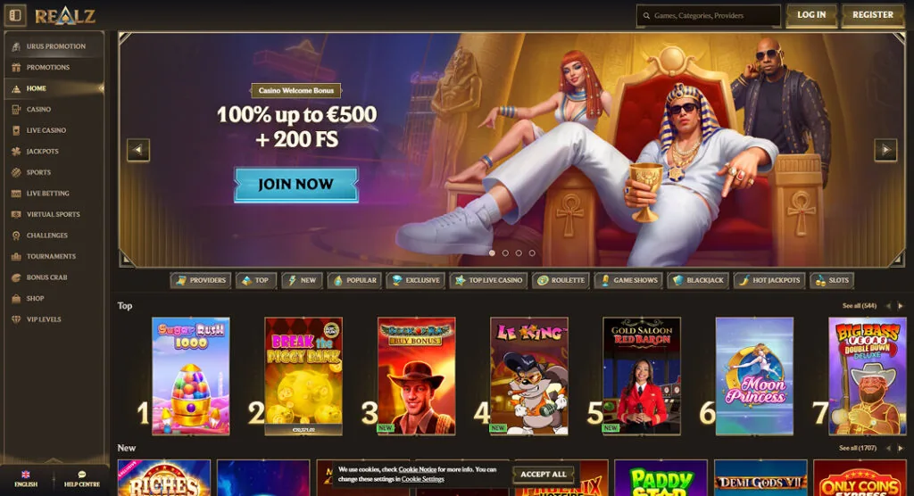 RealzCasino interface